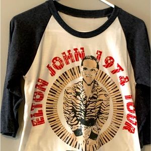 Elton John Goodbye Yellow Brick Road baseball style shirt.